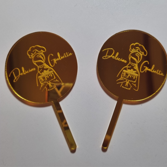 Pack 5U Mini  caketoppers logo acrílico espejado