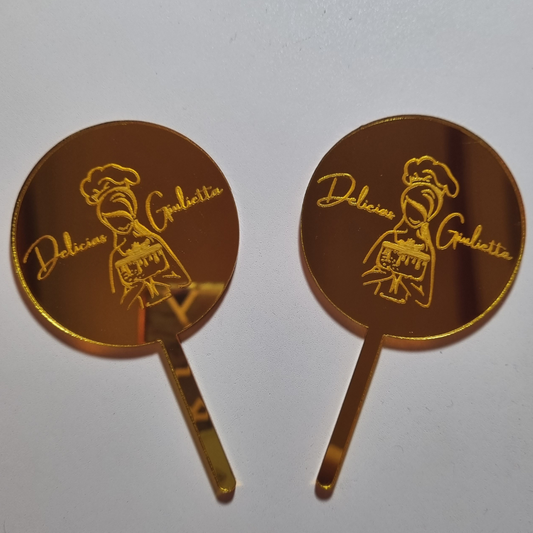 Pack 5U Mini  caketoppers logo acrílico espejado